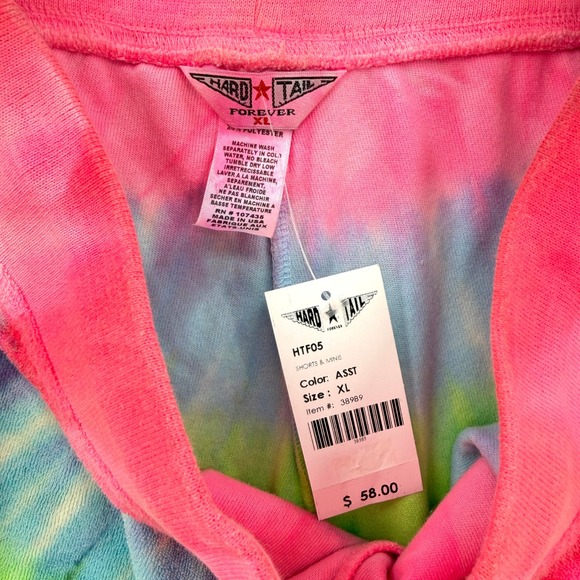 HARD TAIL Tie Dye Terry Shorts Womens XL Pink Green Neon Rainbow Mini Y2K NEW - Picture 11 of 12